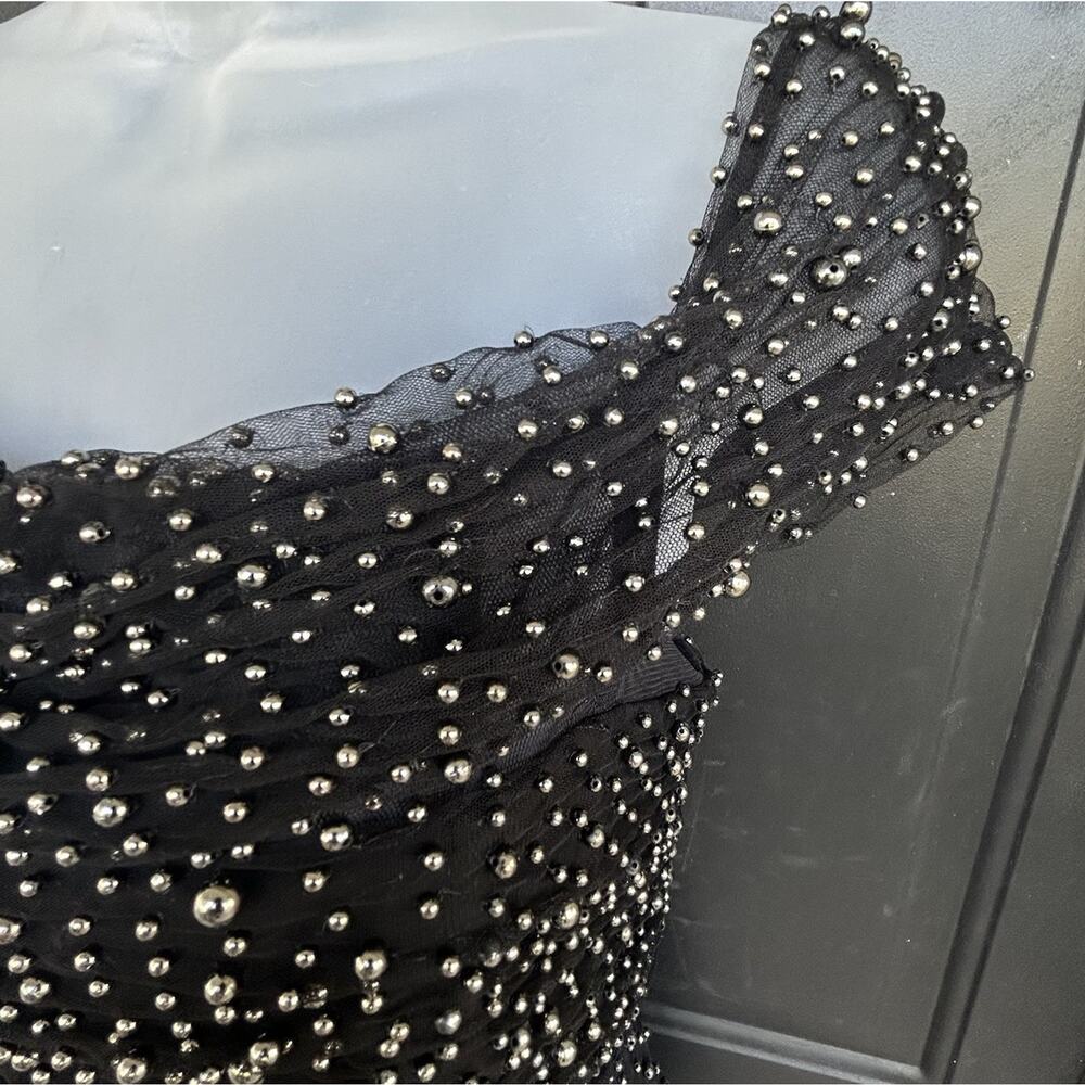 Badgley Mischka Embellished Beaded Tulle Dress Size 14 Black Cocktail Evening - Picture 16 of 16